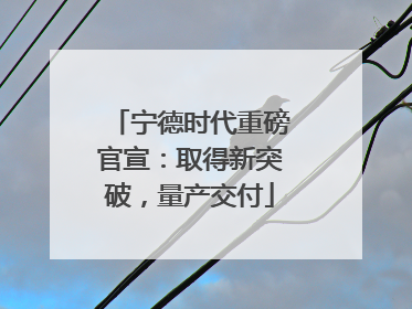 宁德时代重磅官宣：取得新突破，量产交付