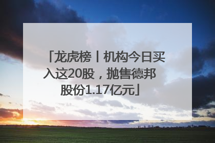 龙虎榜丨机构今日买入这20股，抛售德邦股份1.17亿元